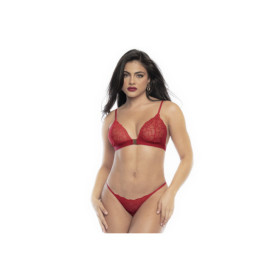 Ensemble lingerie trois pièces en dentelle rouge imprimée de cœurs 